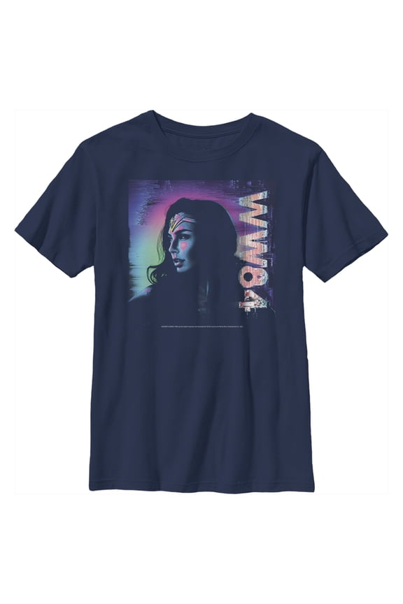 Boy's Wonder Woman 1984 Glitch  Graphic Tee Navy Blue Medium