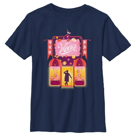 Boy's Wonka Candy Factory Logo Graphic Tee Navy Blue Medium