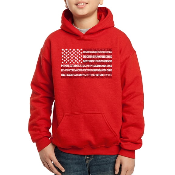 Boy's Word Art Hooded Sweatshirt - 50 States USA Flag