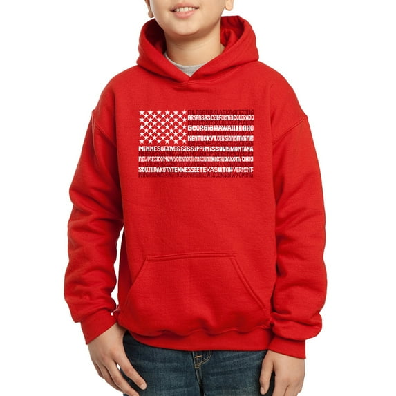 Boy's Word Art Hooded Sweatshirt - 50 States USA Flag