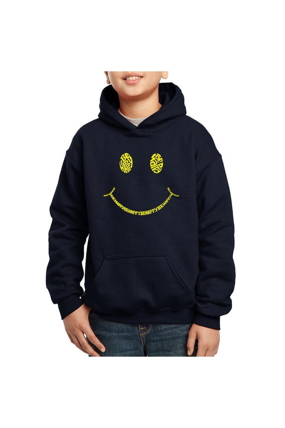 Boy's Word Art Hooded Sweatshirt - Be Happy Smiley Face