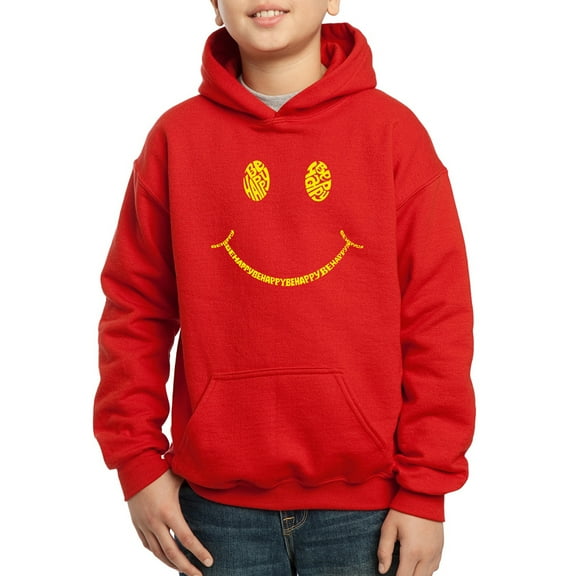 Boy's Word Art Hooded Sweatshirt - Be Happy Smiley Face