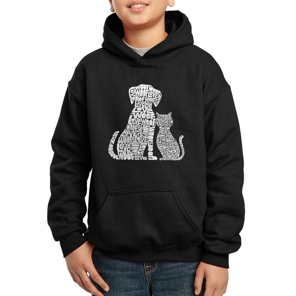 Boy's Word Art Hooded Sweatshirt - Dogs and Cats