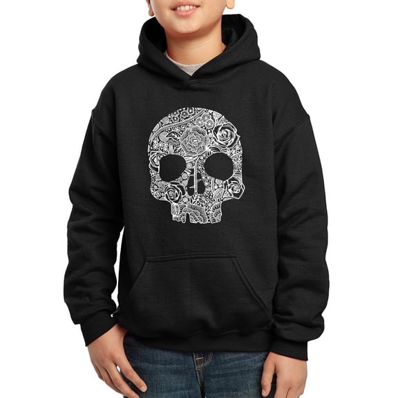 Boy's Word Art Hooded Sweatshirt - Flower Skull