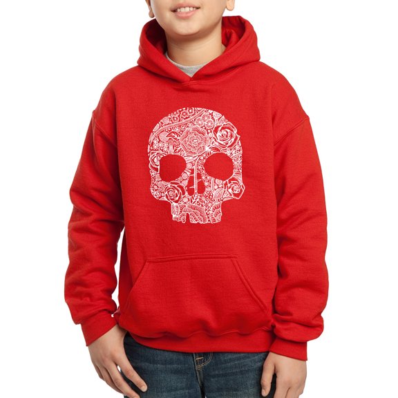 Boy's Word Art Hooded Sweatshirt - Flower Skull