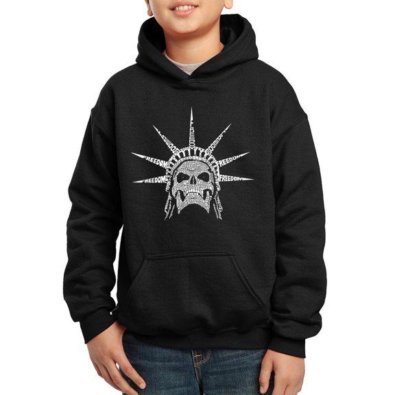 Boy's Word Art Hooded Sweatshirt - Freedom Skull