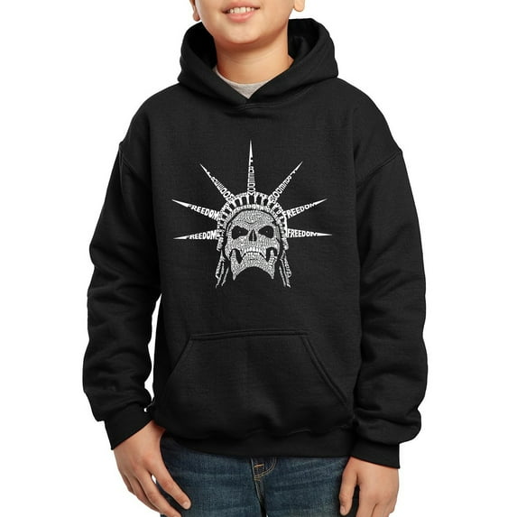 Boy's Word Art Hooded Sweatshirt - Freedom Skull