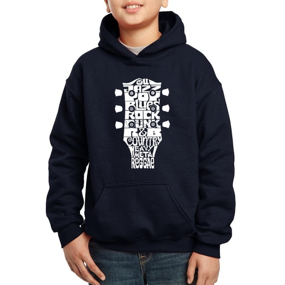 Boy's Word Art Hooded Sweatshirt - Guitar Head Music Genres