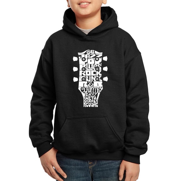 Boy's Word Art Hooded Sweatshirt - Guitar Head Music Genres