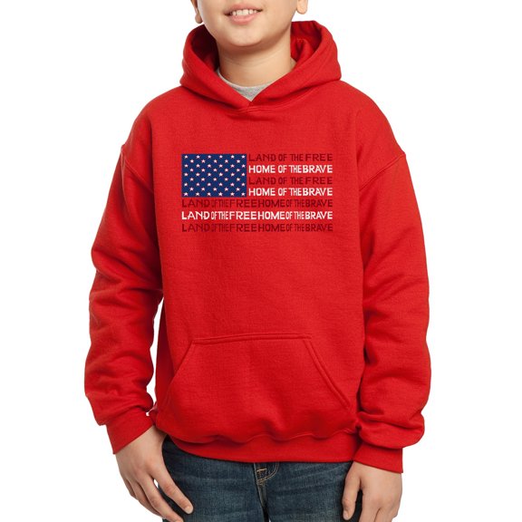 Boy's Word Art Hooded Sweatshirt - Land of the Free American Flag