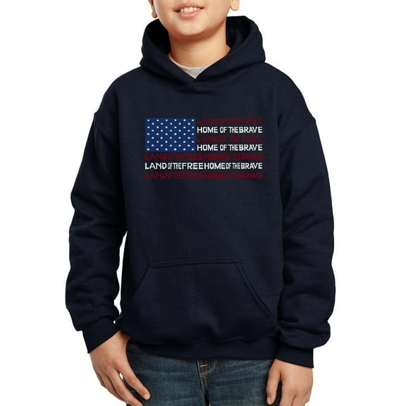 Boy's Word Art Hooded Sweatshirt - Land of the Free American Flag