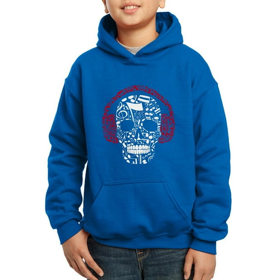 Boy's Word Art Hooded Sweatshirt - Music Notes Skull