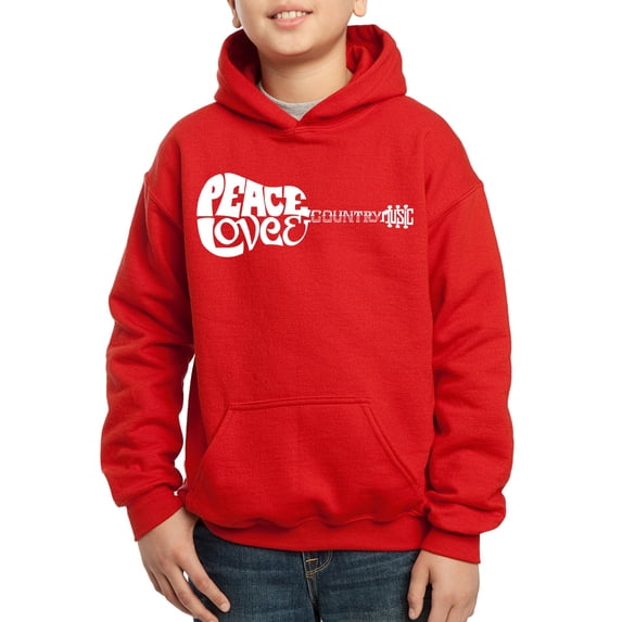 Boy's Word Art Hooded Sweatshirt - Peace Love Country