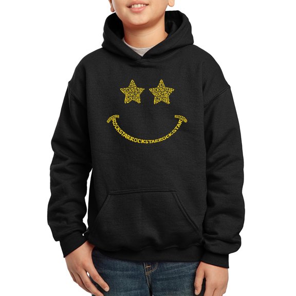 Boy's Word Art Hooded Sweatshirt - Rockstar Smiley