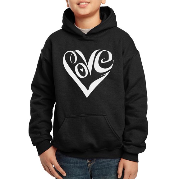 Boy's Word Art Hooded Sweatshirt - Script Love Heart