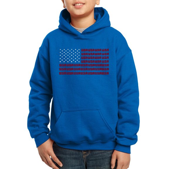 Boy's Word Art Hooded Sweatshirt - USA Flag
