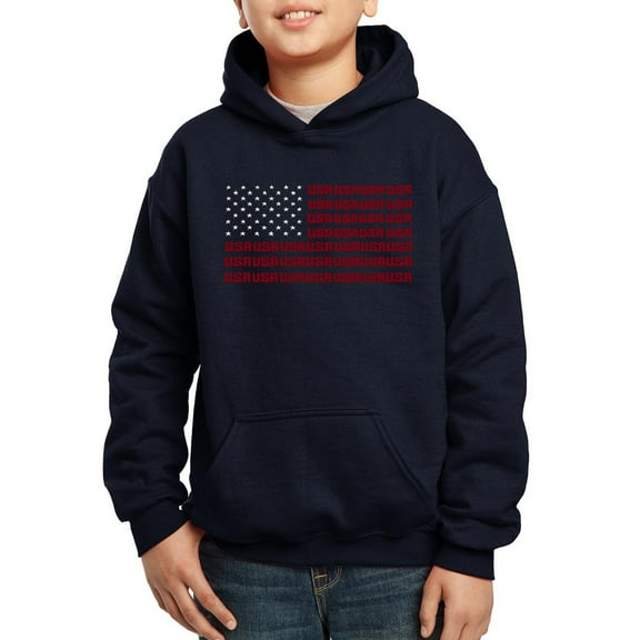 Boy's Word Art Hooded Sweatshirt - USA Flag