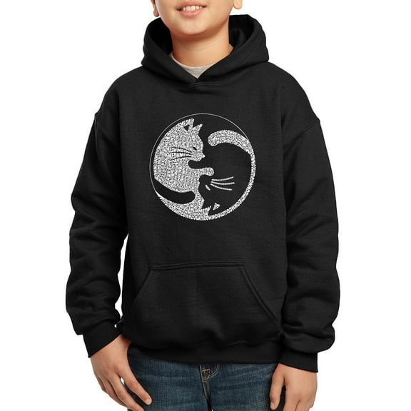 Boy's Word Art Hooded Sweatshirt - Yin Yang Cat