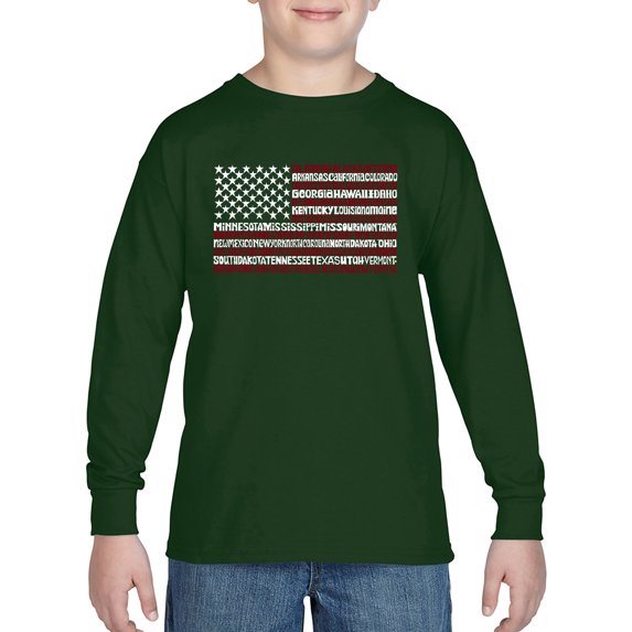 Boy's Word Art Long Sleeve - 50 States USA Flag