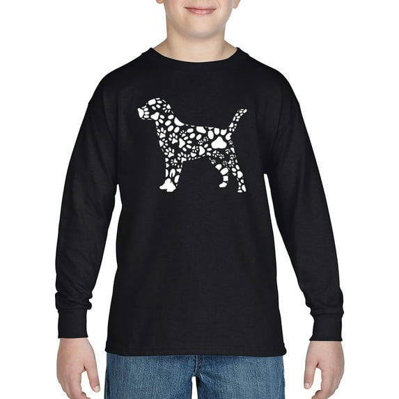 Boy's Word Art Long Sleeve - Dog Paw Prints