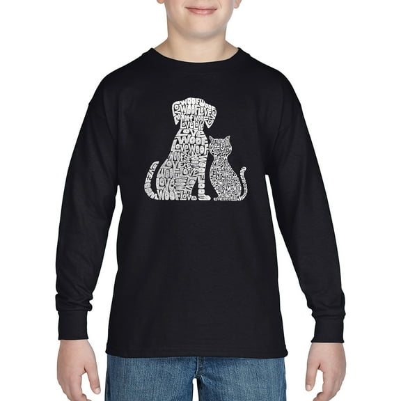 Boy's Word Art Long Sleeve - Dogs and Cats