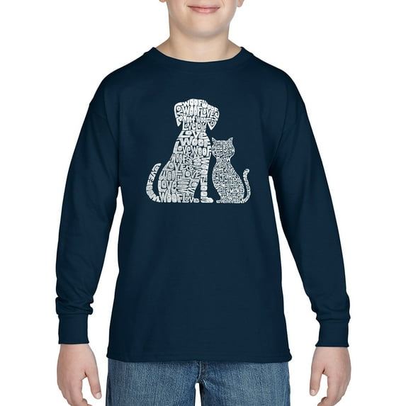 Boy's Word Art Long Sleeve - Dogs and Cats