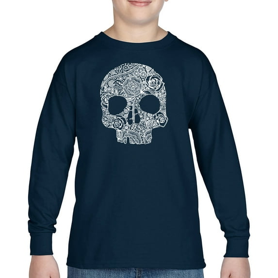 Boy's Word Art Long Sleeve - Flower Skull