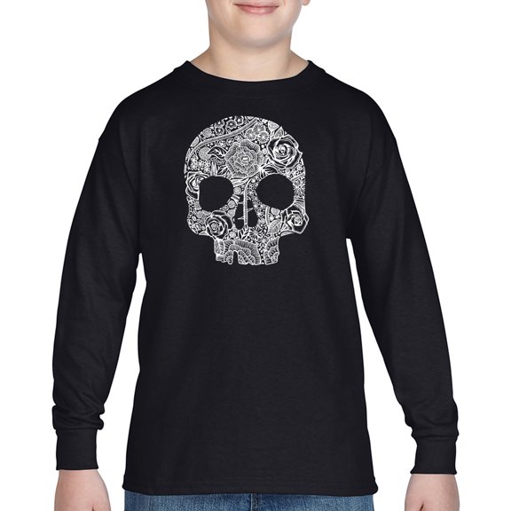 Boy's Word Art Long Sleeve - Flower Skull