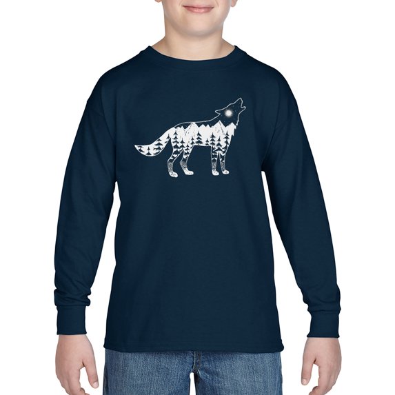 Boy's Word Art Long Sleeve - Howling Wolf