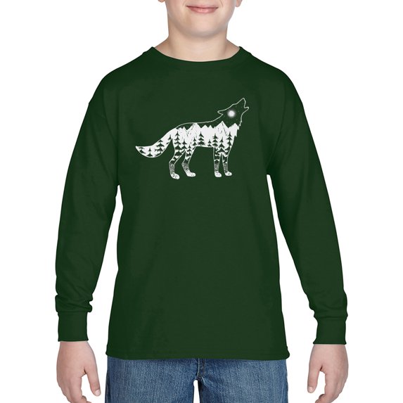 Boy's Word Art Long Sleeve - Howling Wolf