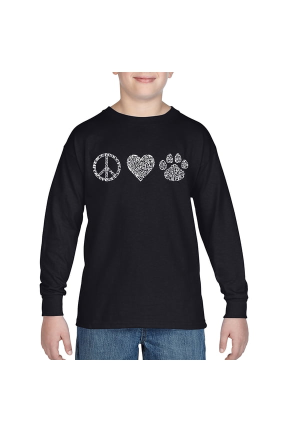Boy's Word Art Long Sleeve - Peace Love Cats