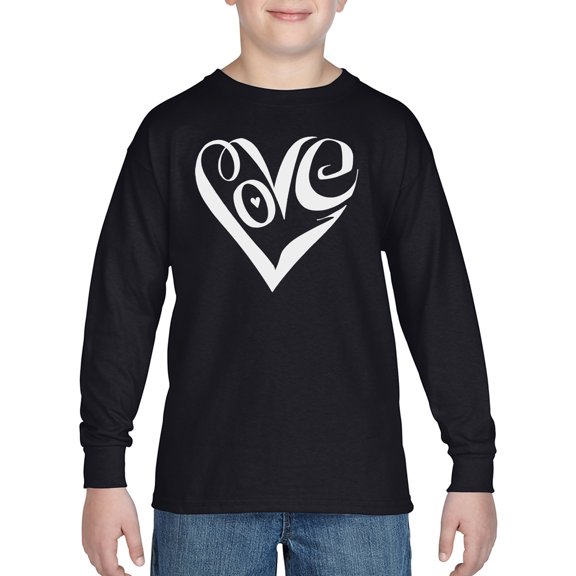 Boy's Word Art Long Sleeve - Script Love Heart