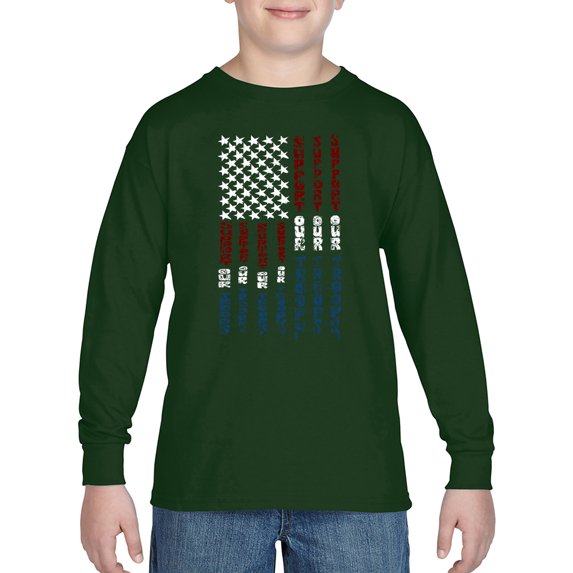Boy's Word Art Long Sleeve - Support our Troops