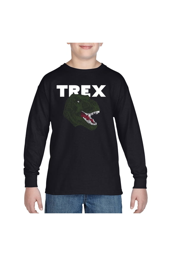 Boy's Word Art Long Sleeve - T-Rex Head
