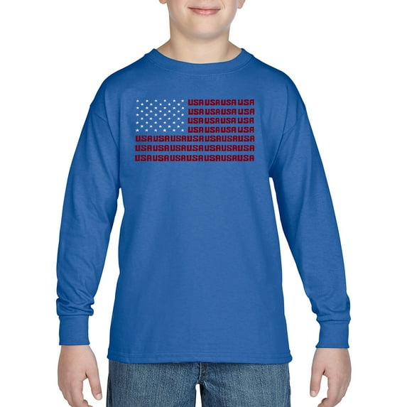 Boy's Word Art Long Sleeve - USA Flag