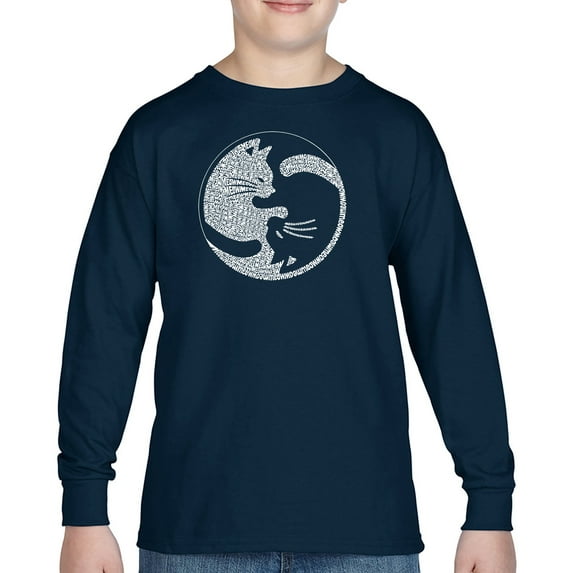 Boy's Word Art Long Sleeve - Yin Yang Cat