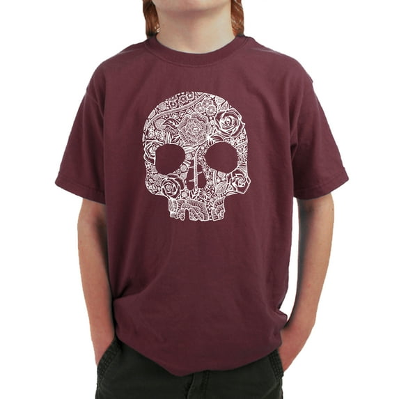 Boy's Word Art T-shirt - Flower Skull