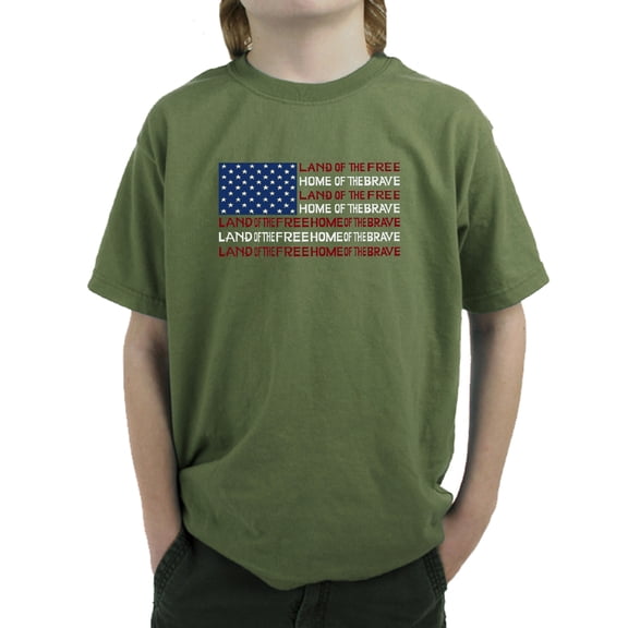 Boy's Word Art T-shirt - Land of the Free American Flag