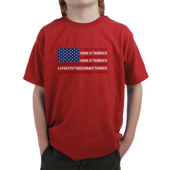 Boy's Word Art T-shirt - Land of the Free American Flag