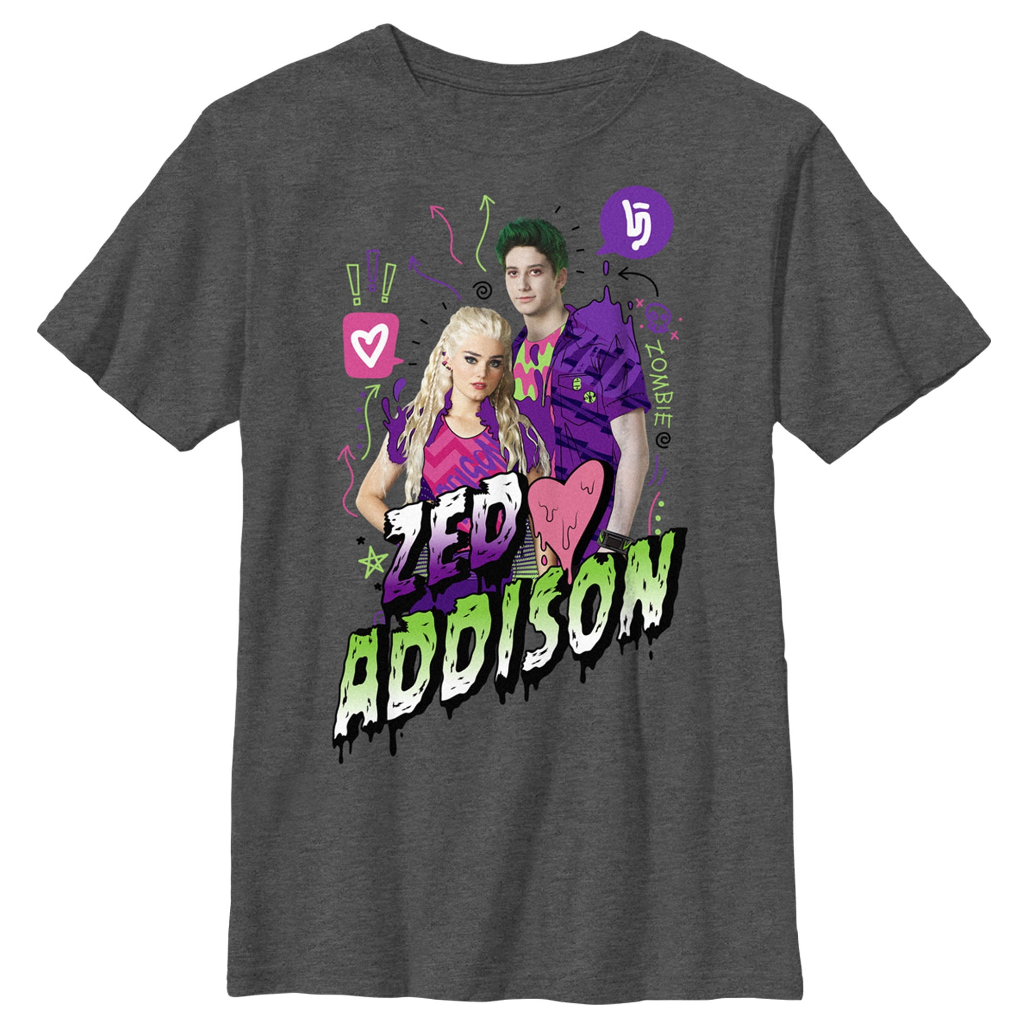 Boy's Z-O-M-B-I-E-S Zed and Addison Graphic Tee Charcoal Heather Medium ...