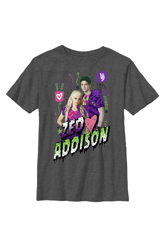 Boy's Z-O-M-B-I-E-S Zed and Addison Graphic Tee Charcoal Heather Small