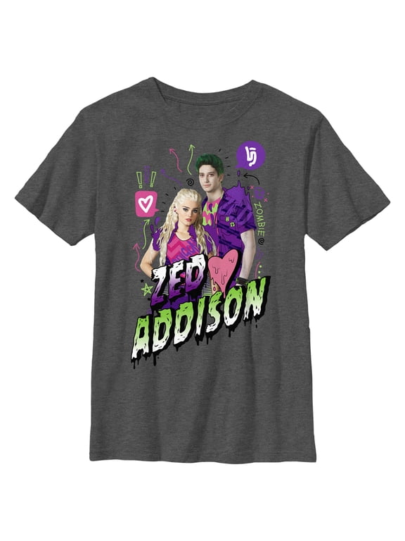 Boy's Z-O-M-B-I-E-S Zed and Addison Graphic Tee Charcoal Heather X Large