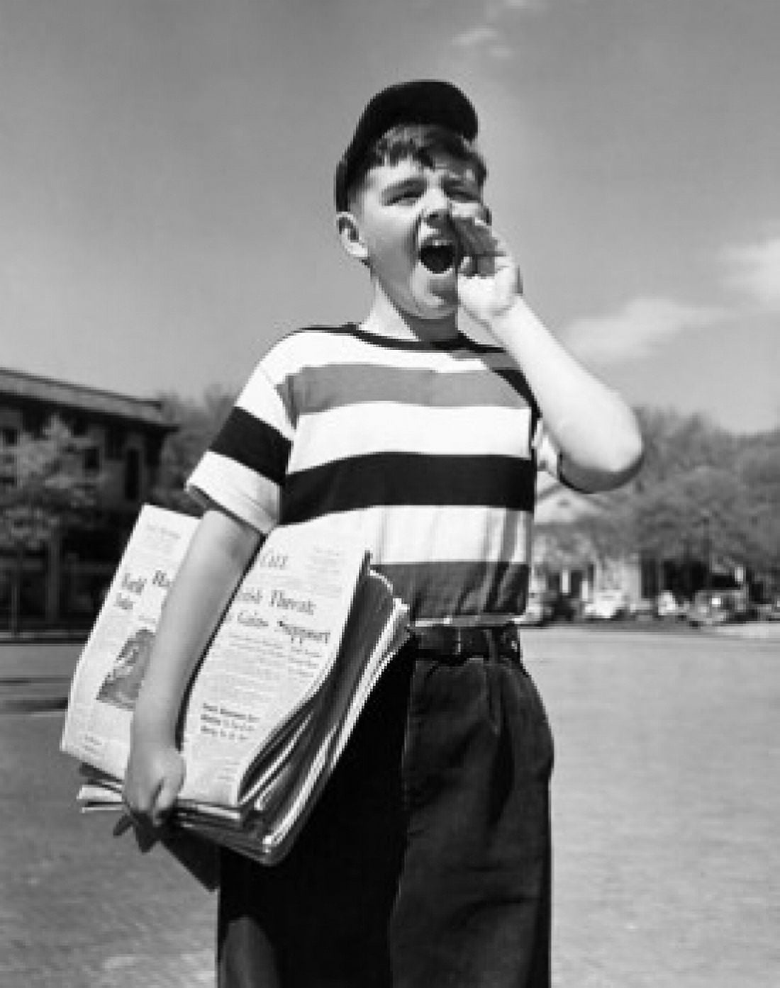 Boy selling newspapers Canvas Art - (24 x 36)