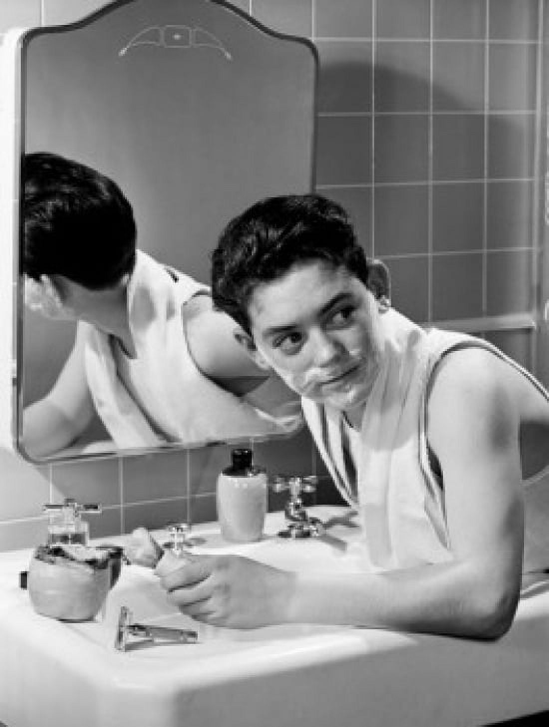 Boy shaving Canvas Art -  (18 x 24)