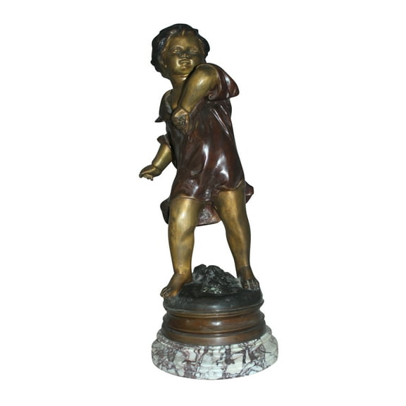 Boy standing Bronze Statue on Marble base - Size: 10"L x 12"W x 26"H.