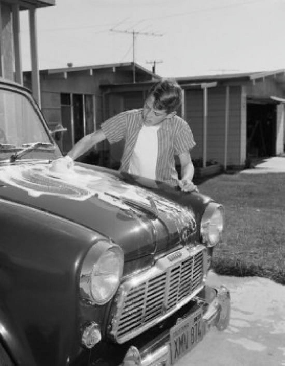Boy washing car Canvas Art - (18 x 24)