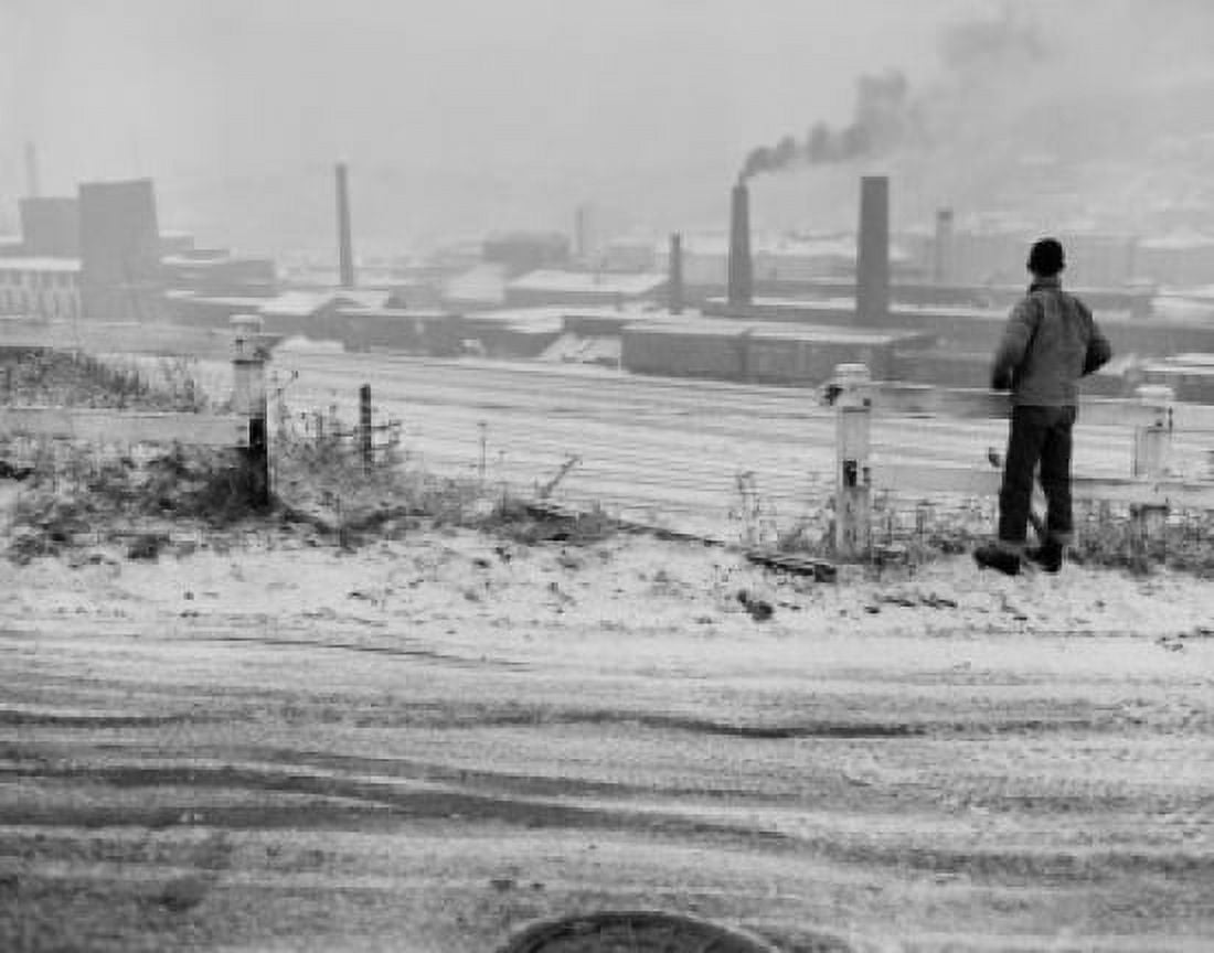 Boy watching industrial landscape Canvas Art - (18 x 24)