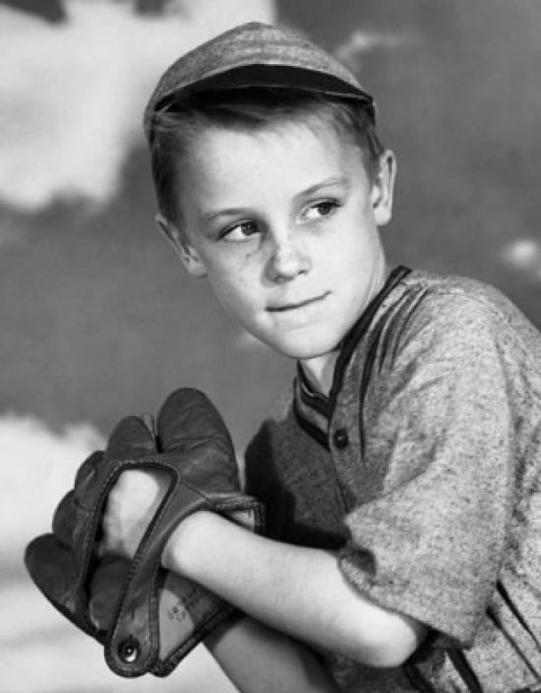 Boy wearing a baseball glove Canvas Art - (18 x 24)