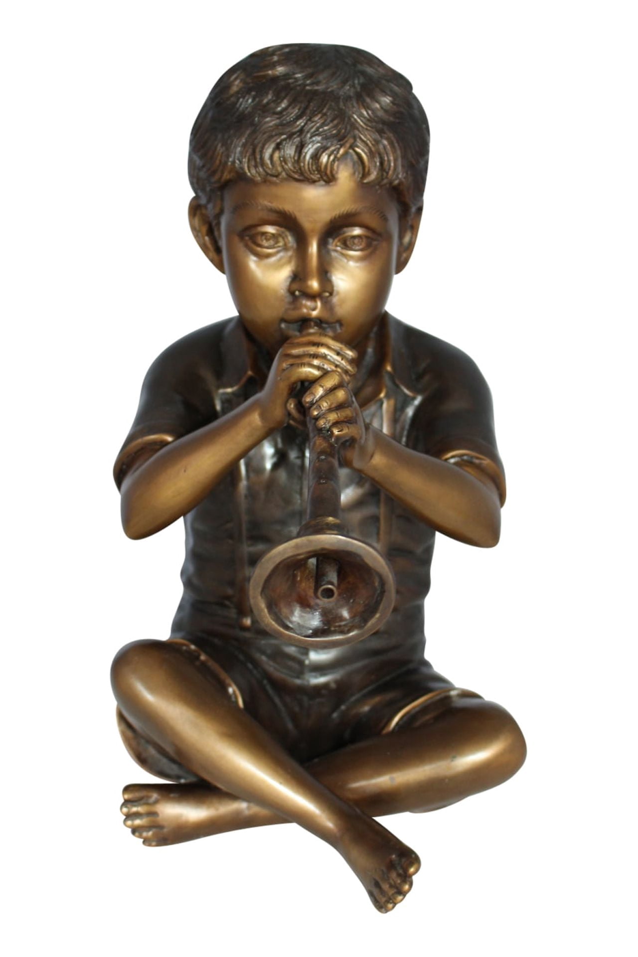 Nifao Boy Playing Flute Outdoor Fountain Statue, Bronze Garden Water Feature Sculpture for Patio & Yard – Outdoor Garden Decor Sculpture, 7"L x 11"W x 14"H