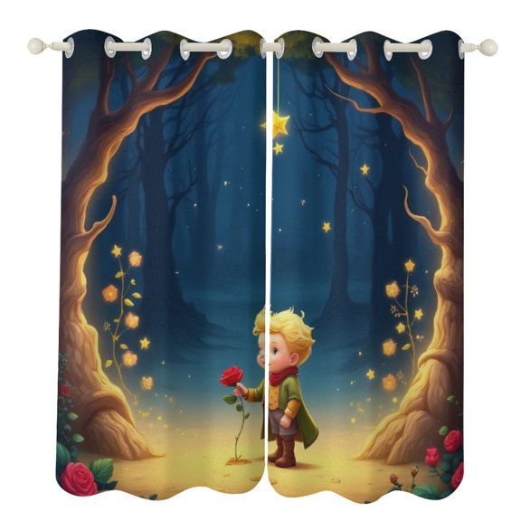 Boy with Rose in Enchanted Forest Luxury Window Curtains Blinds for Living Room Kids Bedroom Bathroom Kicthen Door Home Decor 2 Panels